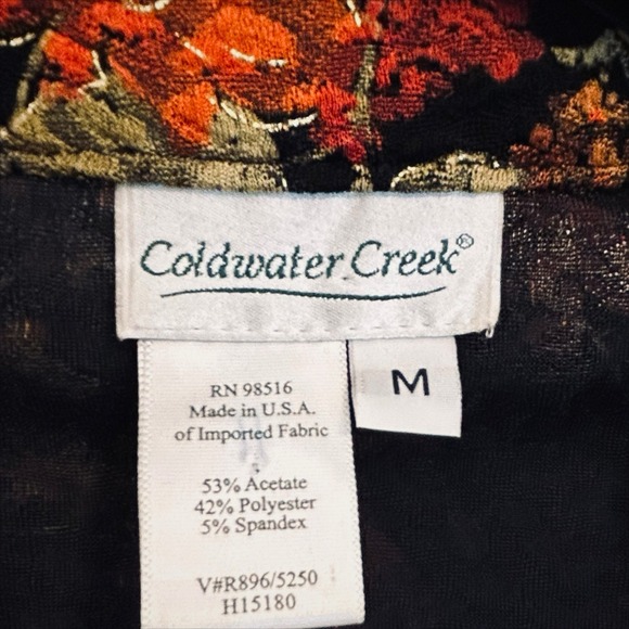Coldwater Creek Floral Jacket Medium Orange Metallic Gold Fall Colors Open Front - Picture 5 of 6